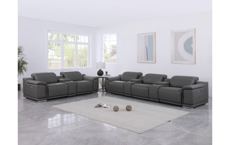 9762 DivanItalia Dark Gray 8-Piece Modular Power Reclining Sofa and Loveseat Set – Top Grain Italian Leather