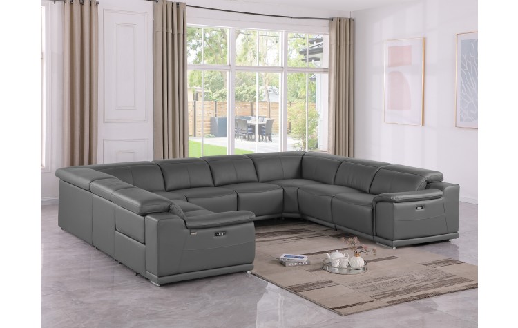 9762 DivanItalia Dark Gray 8-Piece Sectional – Top Grain Italian Leather with 4 Power Recliners