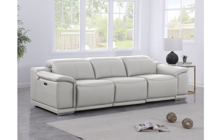 9762 DivanItalia Light Gray 3-Piece Modular Power Reclining Sofa – Top Grain Italian Leather