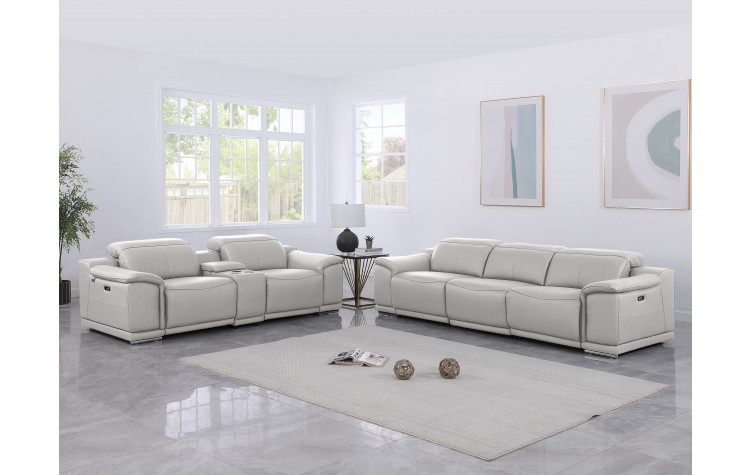 9762 DivanItalia Light Gray 6-Piece Modular Power Reclining Sofa and Loveseat Set – Top Grain Italian Leather