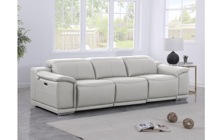 9762 DivanItalia Light Grey Top Grain Italian Leather Power Reclining Sofa with Dual Recliners