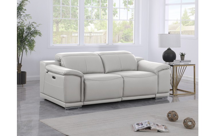 9762 DivanItalia Light Grey Top Grain Italian Leather Modular Loveseat