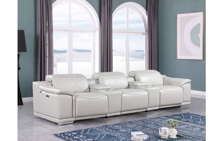 9762 DivanItalia Light Gray 5-Piece Modular Power Reclining Sofa – Top Grain Italian Leather