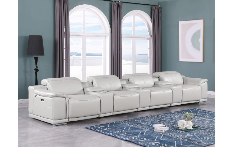 9762 DivanItalia Light Gray 7-Piece Modular Power Reclining Sofa – Top Grain Italian Leather