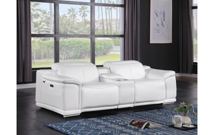 9762 DivanItalia White Modular Power Reclining Loveseat – Top Grain Italian Leather