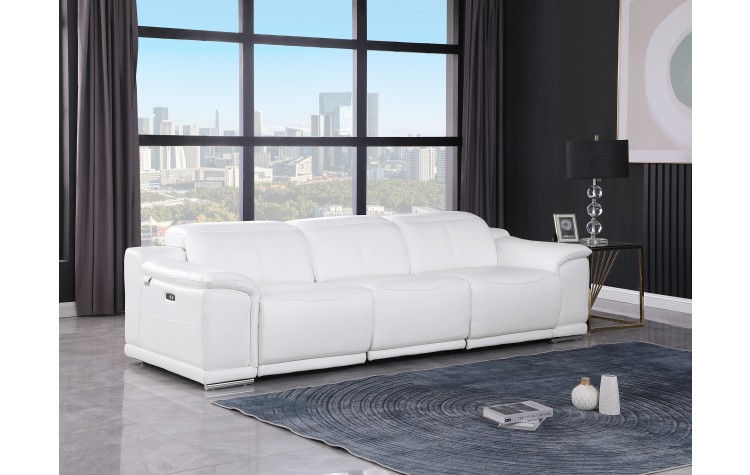 9762 DivanItalia White Top Grain Italian Leather Power Reclining Sofa with Dual Recliners