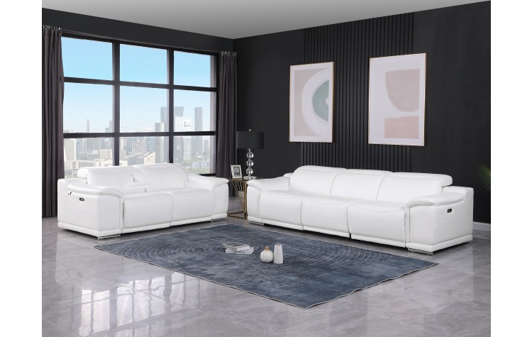 9762 DivanItalia White Modular Power Reclining Sofa and Loveseat Set in Top Grain Italian Leather