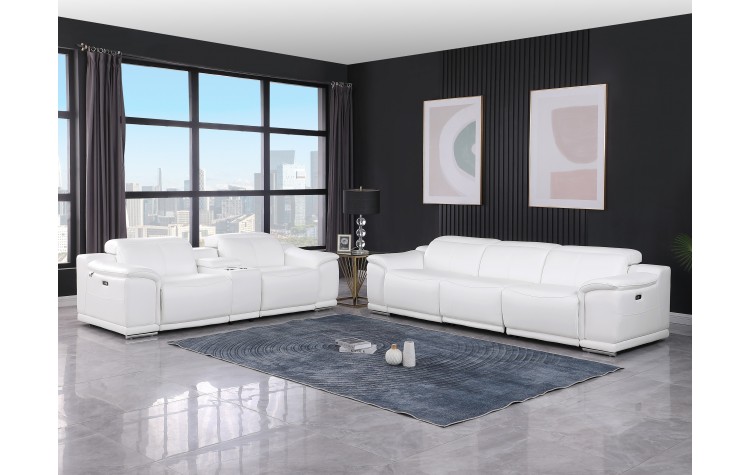 9762 DivanItalia White 6-Piece Modular Power Reclining Sofa and Loveseat Set – Top Grain Italian Leather