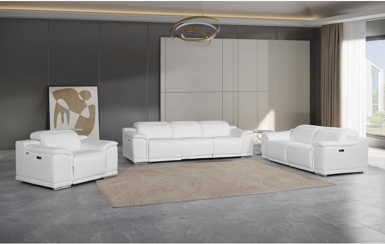 9762 DivanItalia White Modular Power Reclining Sofa Loveseat and Chair Set in Italian Top Grain Leather