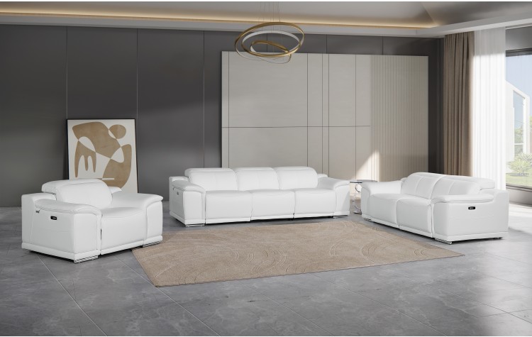 9762 DivanItalia White 6-Piece Modular Power Reclining Sofa Loveseat and Chair Set 6 Recliners Top Grain Italian Leather
