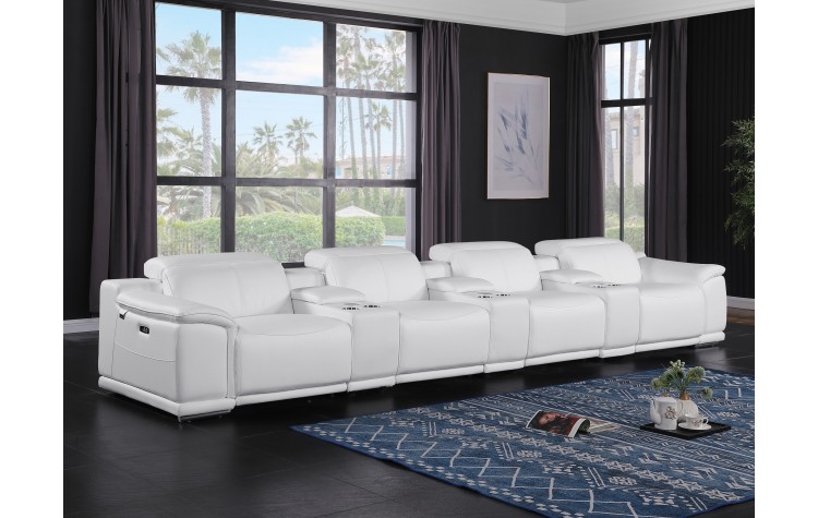 9762 DivanItalia White 7-Piece Modular Power Reclining Sofa – Top Grain Italian Leather