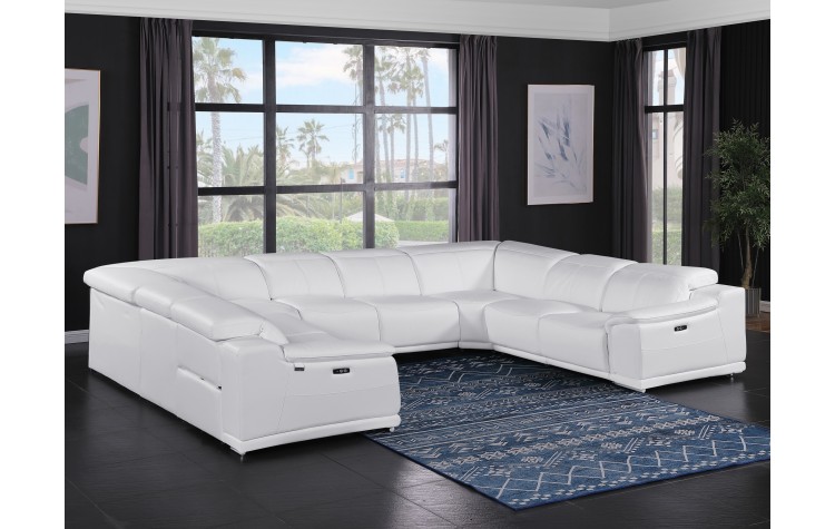 9762 DivanItalia White 8-Piece Sectional – Top Grain Italian Leather with 4 Power Recliners