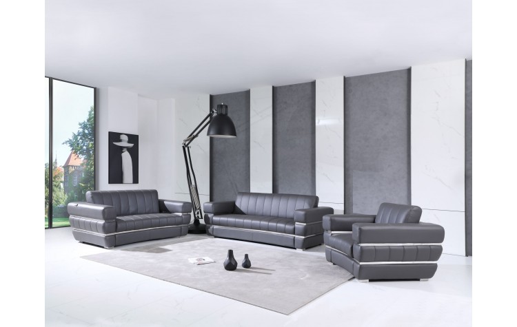 904 - Dark Gray Italian Leather Sofa Set