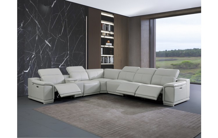 9762 - Light Gray 3-Power Reclining 7PC Sectional w/ 1-Console