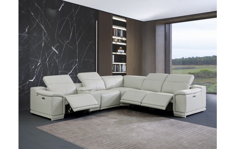 9762 - Light Gray 3-Power Reclining 6PC Sectional w/ 1-Console