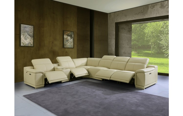 9762 - Beige 4-Power Reclining 7PC Sectional w/ 1-Console
