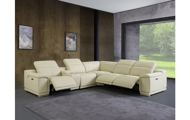 9762 - Beige 3-Power Reclining 6PC Sectional w/ 1-Console