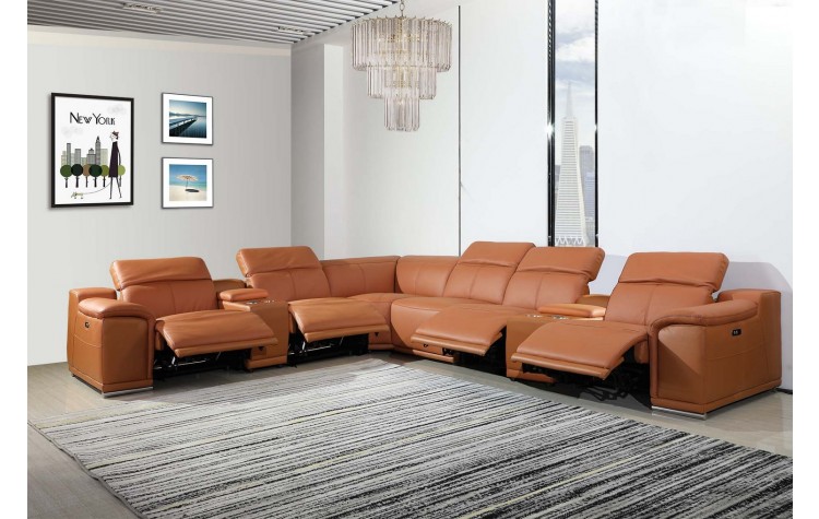 9762 - Camel 4-Power Reclining 8PC Sectional /w 2-Consoles