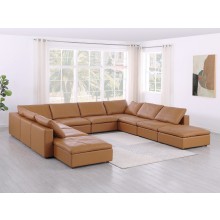 DivanItalia 1100 Cognac 10-Piece Sectional with Chaise - Upholstered in Top-Grain Italian Leather