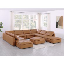 DivanItalia 1100 Cognac 11-Piece Sectional with Chaise - Upholstered in Top-Grain Italian Leather