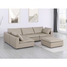 DivanItalia 1100 Beige 5-Piece 3-Seat Left Arm Facing Sectional - Upholstered in Top-Grain Italian Leather