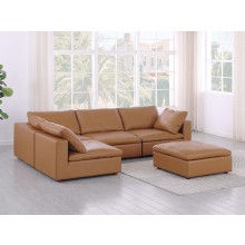 DivanItalia 1100 Cognac 5-Piece 3-Seat Left Arm Facing Sectional - Upholstered in Top-Grain Italian Leather
