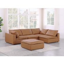 DivanItalia 1100 Cognac 5-Piece 3-Seat Right Arm Facing Sectional - Upholstered in Top-Grain Italian Leather