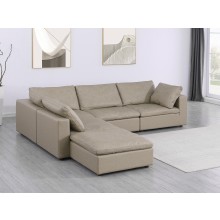 DivanItalia 1100 Beige 5-Piece 4-Seat Left Arm Facing Sectional - Upholstered in Top-Grain Italian Leather