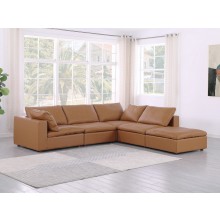 DivanItalia 1100 Cognac 5-Piece 4-Seat Right Arm Facing Sectional - Upholstered in Top-Grain Italian Leather