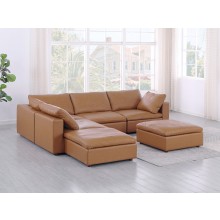 DivanItalia 1100 Cognac 6-Piece Left Arm Facing Sectional - Upholstered in Top-Grain Italian Leather