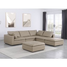 DivanItalia 1100 Beige 6-Piece Right Arm Facing Sectional - Upholstered in Top-Grain Italian Leather