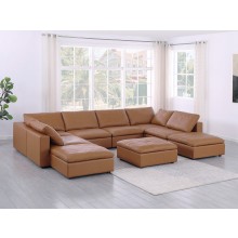DivanItalia 1100 Cognac 9-Piece Sectional with Chaise - Upholstered in Top-Grain Italian Leather