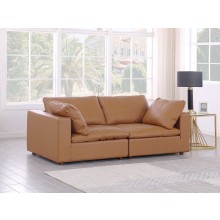DivanItalia 1100 Cognac Modular Loveseat - Upholstered in Top-Grain Italian Leather