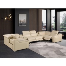 1116 DivanItalia Beige 8-Piece Sectional with 4 Power Recliners and Power Headrests