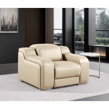 1116 DivanItalia Beige Top Grain Italian Leather Power Reclining Chair with Power Headrests