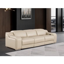 1116 DivanItalia Beige Top Grain Italian Leather Power Reclining Sofa with Dual Recliners and Power Headrests