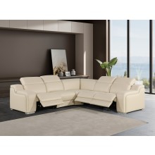 1116 - 5-PC Beige Italian Leather Sectional Sofa w/ 3 Power Recliners