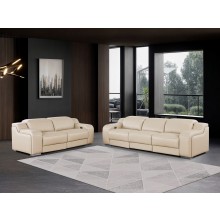1116 DivanItalia Beige Modular Power Reclining Sofa and Loveseat Set – Top Grain Italian Leather with Power Headrests