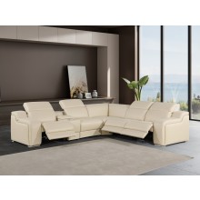 1116 - 6-PC Beige Italian Leather Sectional Sofa w/ 3 Power Recliners