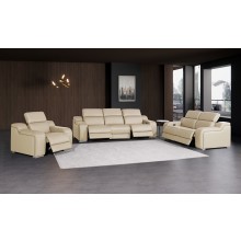 1116 DivanItalia Beige Modular Power Reclining Sofa, Loveseat, and Chair Set – Top Grain Italian Leather with Power Headrests