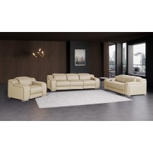 1116 DivanItalia Beige 6-Piece Modular Power Reclining Sofa, Loveseat, and Chair Set – 6 Recliners, Top Grain Italian Leather with Power Headrests