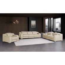 1116 DivanItalia Beige 7-Piece Modular Power Reclining Sofa, Loveseat, and Chair Set – 5 Recliners, Top Grain Italian Leather