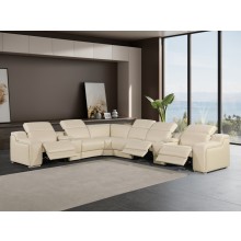 1116 - 8-PC Beige Italian Leather Sectional Sofa w/ 3 Power Recliners