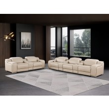 1116 DivanItalia Beige 8-Piece Modular Power Reclining Sofa Set with Power Headrests – Top Grain Italian Leather