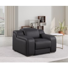 1116 DivanItalia Black Top Grain Italian Leather Power Reclining Chair with Power Headrests