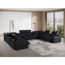 1116 DivanItalia Black 12-Piece Sectional with 4 Power Recliners and Power Headrests
