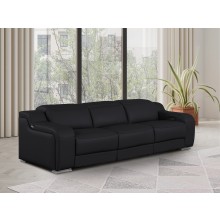 1116 DivanItalia Black Top Grain Italian Leather Power Reclining Sofa with Dual Recliners and Power Headrests