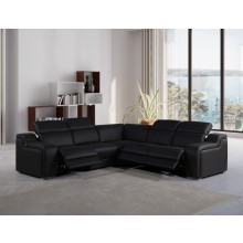 1116 DivanItalia Black Top-Grain Italian Leather 5-Piece Sectional with 3 Power Reclining Seats & Power Headrest