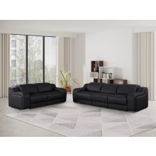 1116 DivanItalia Black Modular Power Reclining Sofa and Loveseat Set – Top Grain Italian Leather with Power Headrests
