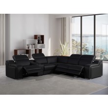 1116 DivanItalia Black Top-Grain Italian Leather 6-Piece Sectional with 3 Power Reclining Seats & Power Headrest